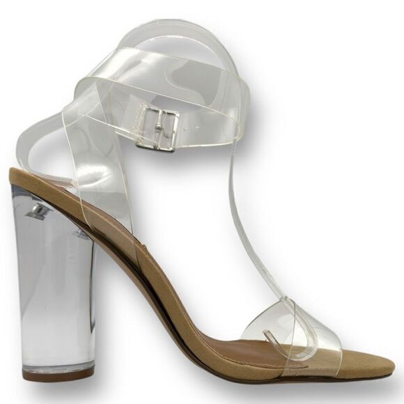 Steve Madden Womens Clearer Block Heel Ankle Strap Slingback Heels Clear Size 8 - Picture 2 of 11